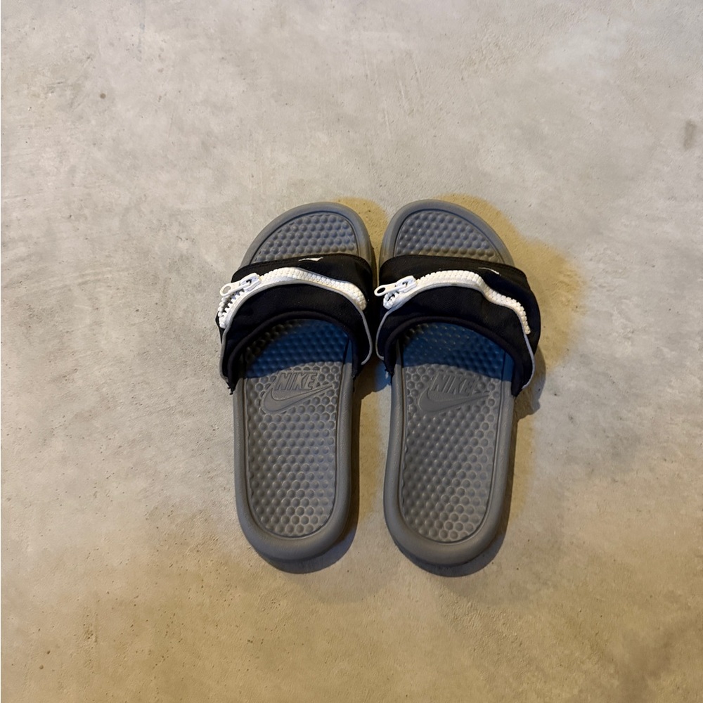 Nike Black and Gray Slide Sandals with Textured Footbed